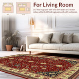 Ultra Soft Area Rug, Non Slip, Stain Resistant, Washable Area Rugs for Living Room, Bedroom, Striking Bold Trellis Composition(Red)