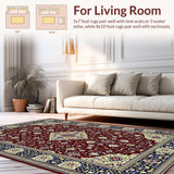 Ultra Soft Area Rug, Non Slip, Stain Resistant, Washable Area Rugs for Living Room, Bedroom, Timeless Vintage Ivory Patterned Rug(Red)
