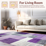 Ultra Soft Area Rug, Non Slip, Stain Resistant, Washable Area Rugs for Living Room, Bedroom, Striking Purple and Black Motif(Purple)