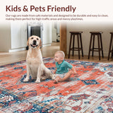 Ultra Soft Area Rug, Non Slip, Stain Resistant, Washable Area Rugs for Living Room, Bedroom, Sophisticated Vintage Geometric Flair(Orange)