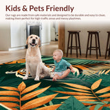 Ultra Soft Area Rug, Non Slip, Stain Resistant, Washable Area Rugs for Living Room, Bedroom, Vintage Botanical Tiger Aesthetic(Green)