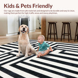 Ultra Soft Area Rug, Non Slip, Stain Resistant, Washable Area Rugs for Living Room, Bedroom, Boho-Inspired Contrast Stripe Rug With Handcrafted Appearance(Black)