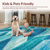 Ultra Soft Area Rug, Non Slip, Stain Resistant, Washable Area Rugs for Living Room, Bedroom, Tidal Waves surfer inspired geometric carpet(Blue)