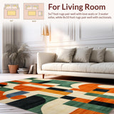 Ultra Soft Area Rug, Non Slip, Stain Resistant, Washable Area Rugs for Living Room, Bedroom, Mid Century Eclectic Pattern Fusion(Orange)