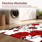 Ultra Soft Area Rug, Non Slip, Stain Resistant, Washable Area Rugs for Living Room, Bedroom, Elegant Abstract Floral Arrangement(Red)