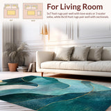 Ultra Soft Area Rug, Non Slip, Stain Resistant, Washable Area Rugs for Living Room, Bedroom, Tidal Mosaic Rug with Modern Coastal Geometry and Flowing Seafoam Patterns(Blue)