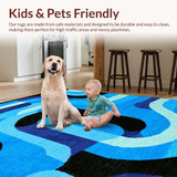 Ultra Soft Area Rug, Non Slip, Stain Resistant, Washable Area Rugs for Living Room, Bedroom, Trippy Geometric Blue Pattern(Blue)