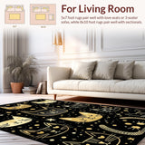 Ultra Soft Area Rug, Non Slip, Stain Resistant, Washable Area Rugs for Living Room, Bedroom, Contemporary Playful Cat Embellishment(Black)