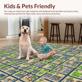 Ultra Soft Area Rug, Non Slip, Stain Resistant, Washable Area Rugs for Living Room, Bedroom, Educational Town Adventure Theme(Brown)