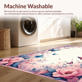 Ultra Soft Area Rug, Non Slip, Stain Resistant, Washable Area Rugs for Living Room, Bedroom, Bright Botanical Playful Design(Pink)