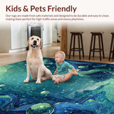 Ultra Soft Area Rug, Non Slip, Stain Resistant, Washable Area Rugs for Living Room, Bedroom, Marine Life Accent Rug - Sea Creature Art Decorative Carpet(Blue)