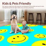 Ultra Soft Area Rug, Non Slip, Stain Resistant, Washable Area Rugs for Living Room, Bedroom, Bright Multi-Hued Smiley Arrangement(Blue)