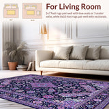 Ultra Soft Area Rug, Non Slip, Stain Resistant, Washable Area Rugs for Living Room, Bedroom, Eclectic Vintage Colorful Motif(Blue)