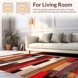 Ultra Soft Area Rug, Non Slip, Stain Resistant, Washable Area Rugs for Living Room, Bedroom, Rustic Multicolor Ethnic Motif(Red)