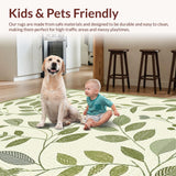 Ultra Soft Area Rug, Non Slip, Stain Resistant, Washable Area Rugs for Living Room, Bedroom, Elegant Earthy Leaf Design(Beige)