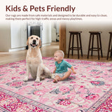 Ultra Soft Area Rug, Non Slip, Stain Resistant, Washable Area Rugs for Living Room, Bedroom, Whimsical Heart Motif Decor(Pink)