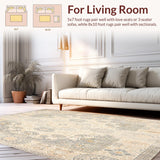 Ultra Soft Area Rug, Non Slip, Stain Resistant, Washable Area Rugs for Living Room, Bedroom, Boho Inspired Beige Area With Abstract Medallion Motif For Deck Patio(Beige)