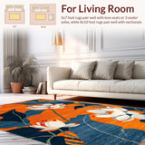 Ultra Soft Area Rug, Non Slip, Stain Resistant, Washable Area Rugs for Living Room, Bedroom, Dynamic Nature-Themed Motif(Orange)