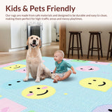 Ultra Soft Area Rug, Non Slip, Stain Resistant, Washable Area Rugs for Living Room, Bedroom, Soft Tone Happy Face Theme(Blue)