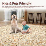 Artisan Inspired Area with Beige and Brown Abstract Gridline Design(Beige)