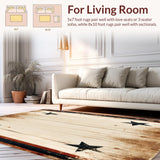 Ultra Soft Area Rug, Non Slip, Stain Resistant, Washable Area Rugs for Living Room, Bedroom, Rustic Texas Star Area Rug with Vintage Western Wood Panel Design(Beige)