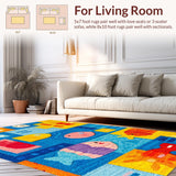 Ultra Soft Area Rug, Non Slip, Stain Resistant, Washable Area Rugs for Living Room, Bedroom, Ocean Buddies Learning Rug: Number & Shape Kids Play Carpet(Blue)