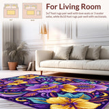 Ultra Soft Area Rug, Non Slip, Stain Resistant, Washable Area Rugs for Living Room, Bedroom, Elegant Symmetrical Seasonal Design(Purple)