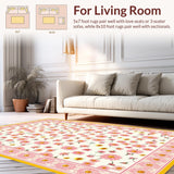 Ultra Soft Area Rug, Non Slip, Stain Resistant, Washable Area Rugs for Living Room, Bedroom, Delicate Microfiber Daisy Pattern(White)