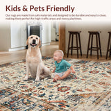 Ultra Soft Area Rug, Non Slip, Stain Resistant, Washable Area Rugs for Living Room, Bedroom, Rustic Soft Toned Bloom Motif(Beige)