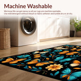 Ultra Soft Area Rug, Non Slip, Stain Resistant, Washable Area Rugs for Living Room, Bedroom, Vivid Butterfly Botanical Motif(Orange)