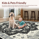 Ultra Soft Area Rug, Non Slip, Stain Resistant, Washable Area Rugs for Living Room, Bedroom, Elegant Floral Lattice Design Approach(Black)