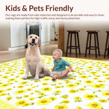 Ultra Soft Area Rug, Non Slip, Stain Resistant, Washable Area Rugs for Living Room, Bedroom, Contemporary Grey Blossom Design(Yellow)