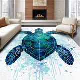 Ultra Soft Area Rug, Non Slip, Stain Resistant, Washable Area Rugs for Living Room, Bedroom, Sea Turtle Mosaic Wave Pattern Rug with Nautical Ocean Blue Abstract Design(Blue)