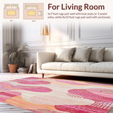 Ultra Soft Area Rug, Non Slip, Stain Resistant, Washable Area Rugs for Living Room, Bedroom, Groovy Boho Pink Beige Area(Pink)