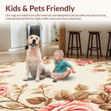 Ultra Soft Area Rug, Non Slip, Stain Resistant, Washable Area Rugs for Living Room, Bedroom, Delicate Girly Circle Arrangement(Beige)