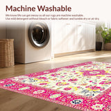 Ultra Soft Area Rug, Non Slip, Stain Resistant, Washable Area Rugs for Living Room, Bedroom, Vibrant Retro Flower Composition(White)