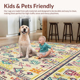 Ultra Soft Area Rug, Non Slip, Stain Resistant, Washable Area Rugs for Living Room, Bedroom, Boho Chic Beige Area with Multi Colored Geometric(Beige)
