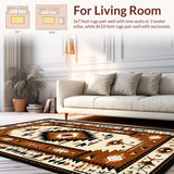 Ultra Soft Area Rug, Non Slip, Stain Resistant, Washable Area Rugs for Living Room, Bedroom, Vibrant Ethnic Symbolic Arrangement(Beige)