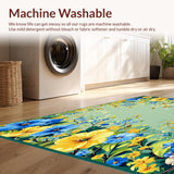 Ultra Soft Area Rug, Non Slip, Stain Resistant, Washable Area Rugs for Living Room, Bedroom, Summer Floral Bath(Blue)