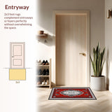 Ultra Soft Area Rug, Non Slip, Stain Resistant, Washable Area Rugs for Living Room, Bedroom, Eclectic Gray Tiled Sound Patterns(Red)