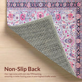 Ultra Soft Area Rug, Non Slip, Stain Resistant, Washable Area Rugs for Living Room, Bedroom, Boho Floral Burst in Soft Lilac(Pink)