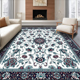 Ultra Soft Area Rug, Non Slip, Stain Resistant, Washable Area Rugs for Living Room, Bedroom, Elegant Wineberry Floral Motif(White)