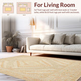 Ultra Soft Area Rug, Non Slip, Stain Resistant, Washable Area Rugs for Living Room, Bedroom, Boho Chic Tan Runner Rug with Artisan Geometric Pattern for Entryway(Beige)
