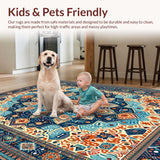 Ultra Soft Area Rug, Non Slip, Stain Resistant, Washable Area Rugs for Living Room, Bedroom, Luxurious Jewel-Toned Decorative Elements(Blue)