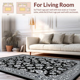 Ultra Soft Area Rug, Non Slip, Stain Resistant, Washable Area Rugs for Living Room, Bedroom, Reversible Floral Black Outdoor RV Camping Mat(Black)