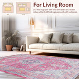 Ultra Soft Area Rug, Non Slip, Stain Resistant, Washable Area Rugs for Living Room, Bedroom, Contemporary Geometric Floral Aesthetic(Pink)
