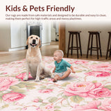Ultra Soft Area Rug, Non Slip, Stain Resistant, Washable Area Rugs for Living Room, Bedroom, Whimsical Light Pink Floral Fantasy(Pink)