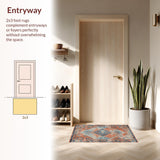Ultra Soft Area Rug, Non Slip, Stain Resistant, Washable Area Rugs for Living Room, Bedroom, Artistic Tiled Pattern in Earthy Colors(Orange)