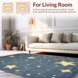 Ultra Soft Area Rug, Non Slip, Stain Resistant, Washable Area Rugs for Living Room, Bedroom, Charming Soft Grey Cosmic Motif(Blue)