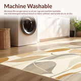 Ultra Soft Area Rug, Non Slip, Stain Resistant, Washable Area Rugs for Living Room, Bedroom, Low Profile with Abstract Leaf for Sink Areas(Beige)